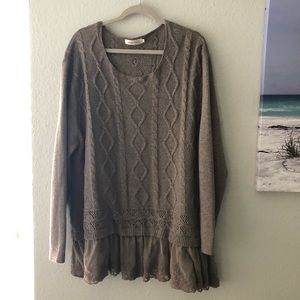 2XL Simply Couture Brown Sweater Lace Detail